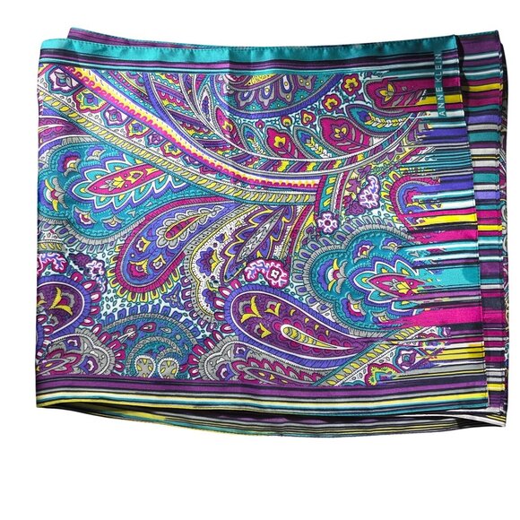 Scarf paisley boho Anne Klein Womens Striped Scarf purple teal yellow statement - Picture 2 of 7